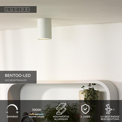 Lucide BENTOO-LED - Deckenstrahler - Ø 8 cm - LED Dim. - GU10 - 1x5W 3000K - Weiß